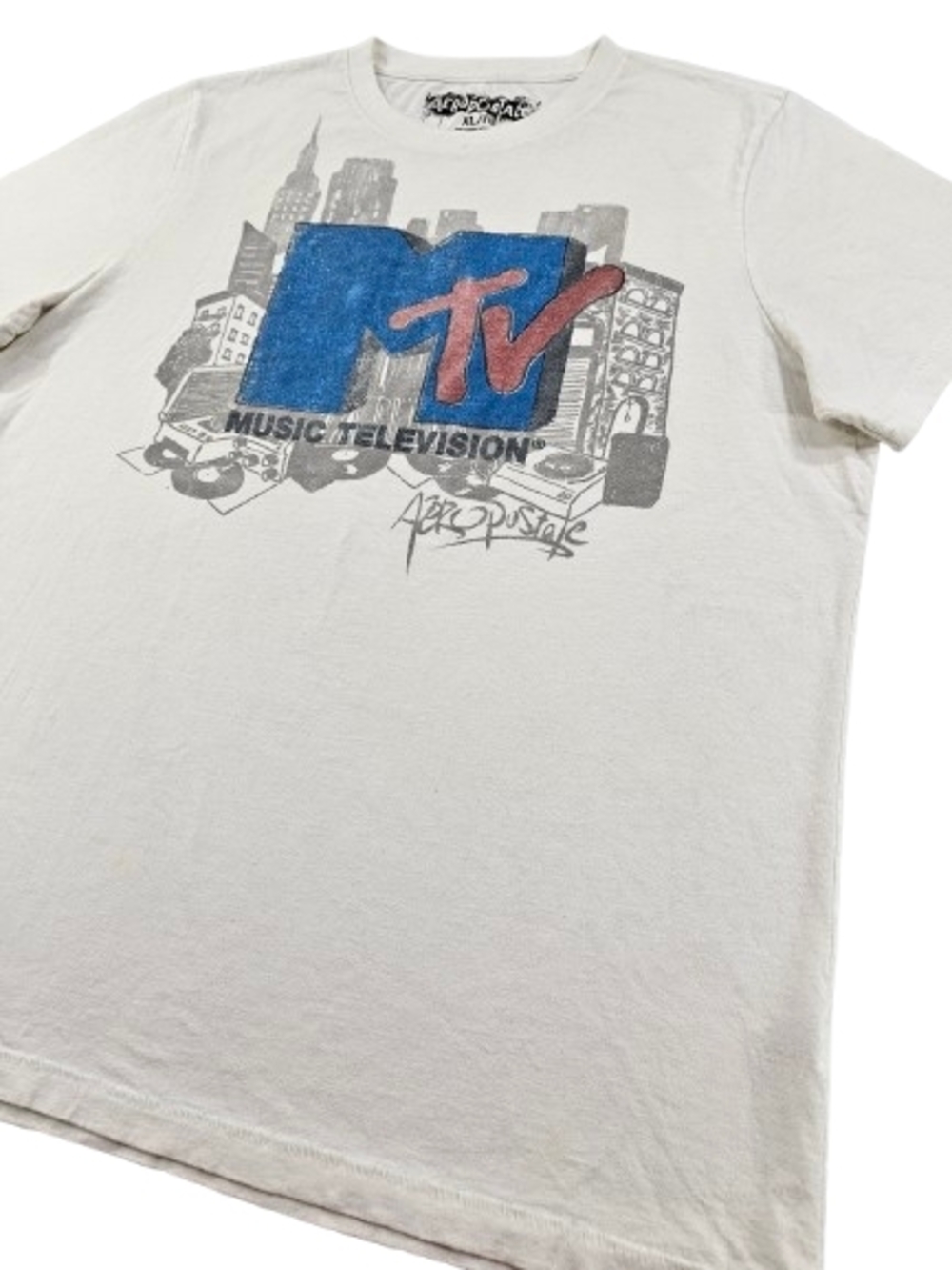 Vintage Aeropostale Single Stitch MTV Mens White Retro Hip Hop Logo City 90s Y2K - Picture 2 of 11
